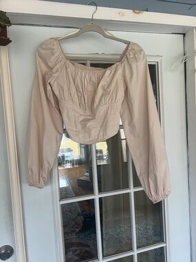 Peach Off-Shoulder Long-Sleeve Crop Blouse